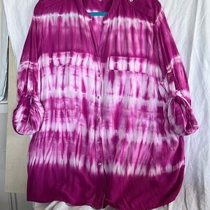 Calvin Klein Magenta Tie-Dye Button-Down Shirt